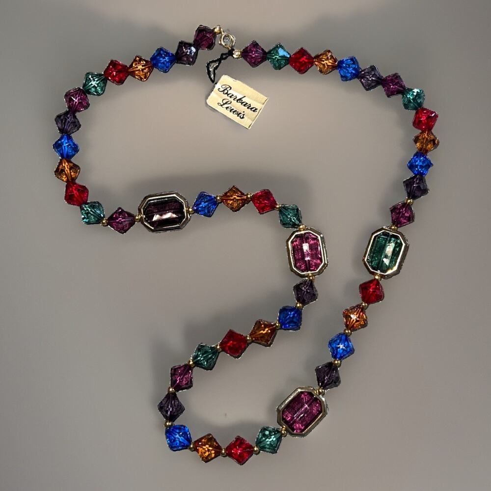 Barbara Lewis Multi‑Color Kinetic Necklace Gold‑Tone 4 Spinning Stones C753339 - Picture 7 of 11